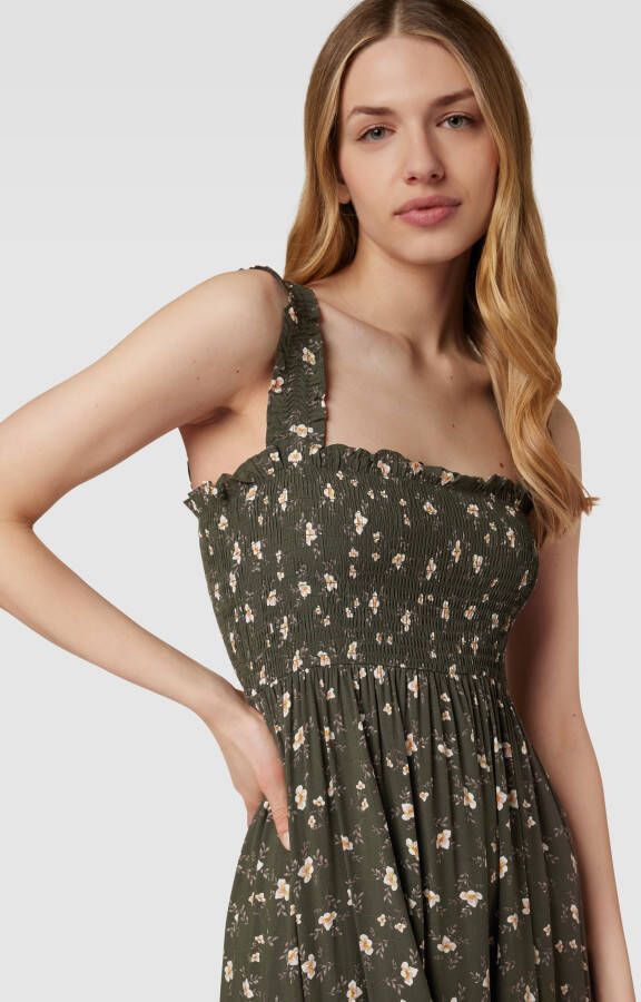 Apricot Midi-jurk met gesmokt bovenstuk