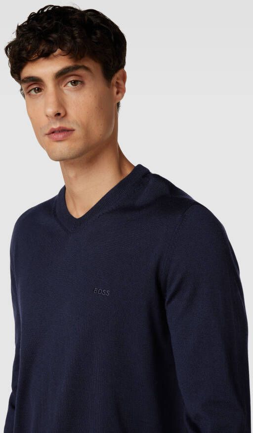 Boss Gebreide pullover met geribde V-hals model 'Baram'