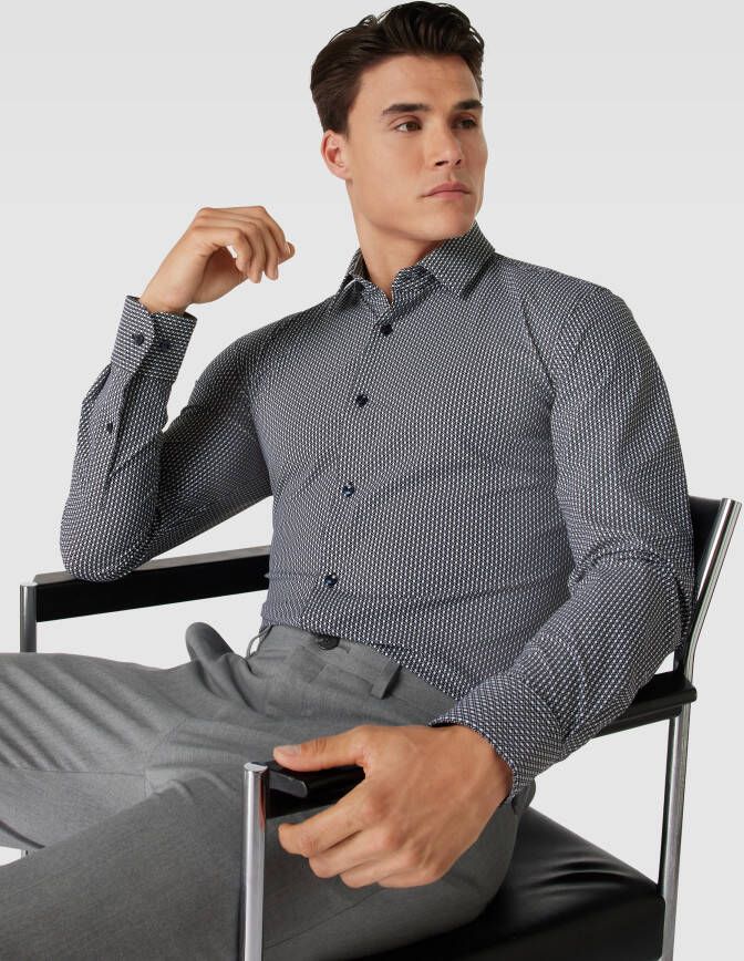 Boss Slim fit zakelijk overhemd met all-over motief model 'Hank'