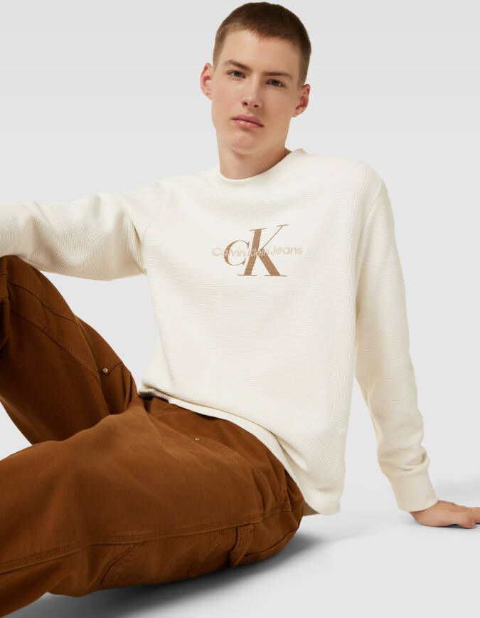 Calvin Klein Jeans Shirt met lange mouwen en wafelstructuur model 'ARCHIVAL'