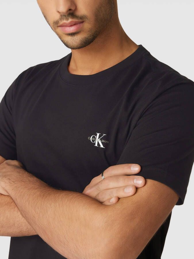 Calvin Klein Jeans T-shirt in effen design model 'MONOGRAM' in een set van 2 stuks