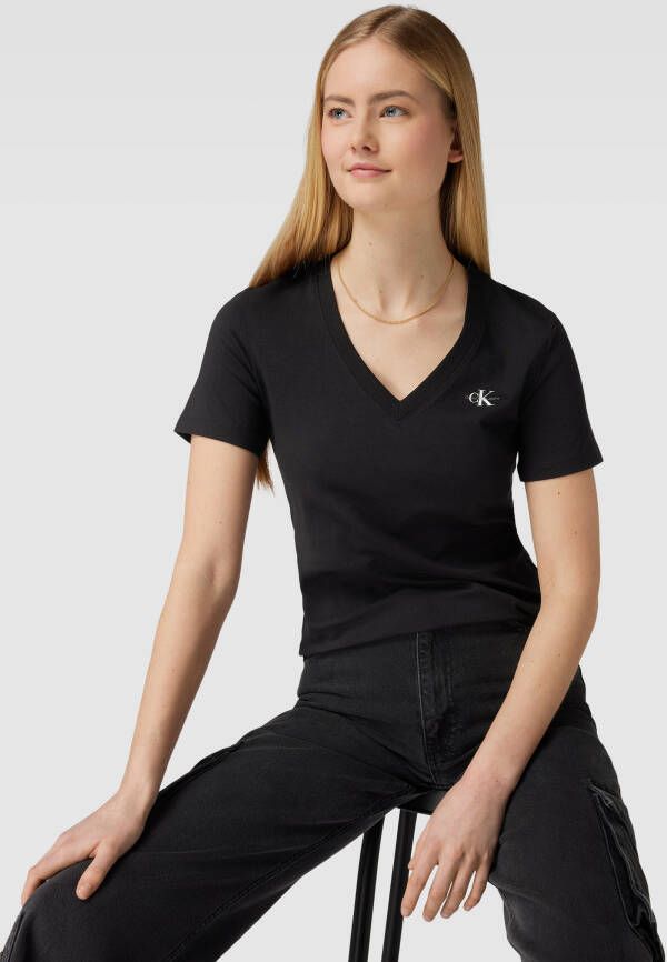 Calvin Klein Jeans T-shirt met V-hals model 'MICRO MONOLOGO'