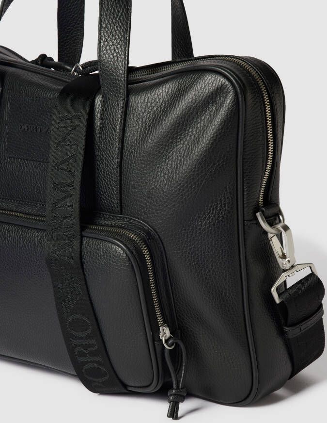 Emporio Armani Laptoptas met structuurmotief model 'Briefcase Clean Logo'