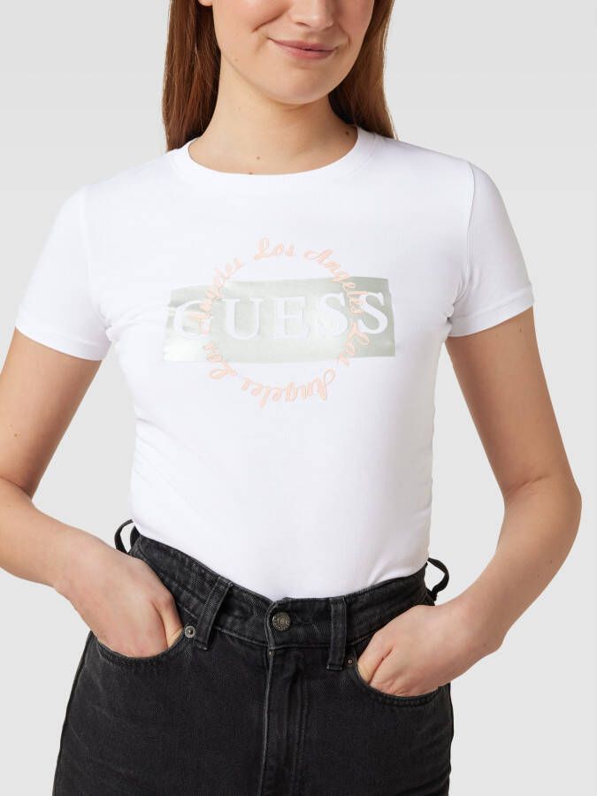 Guess T-shirt met labelprint model 'ROUND LOGO TEE'