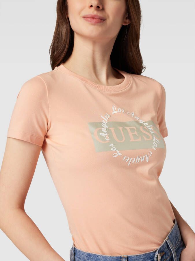 Guess T-shirt met labelprint model 'ROUND LOGO TEE'