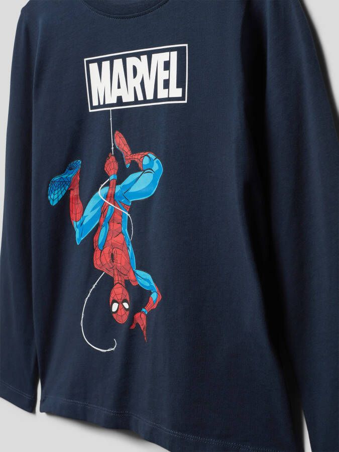 Name it MINI Spider-Man longsleeve NMMNAZIR met printopdruk donkerblauw Jongens Stretchkatoen Ronde hals 104