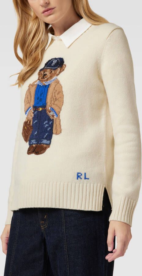 Polo Ralph Lauren Gebreide pullover van een mix van katoen en kasjmier met motiefstitching