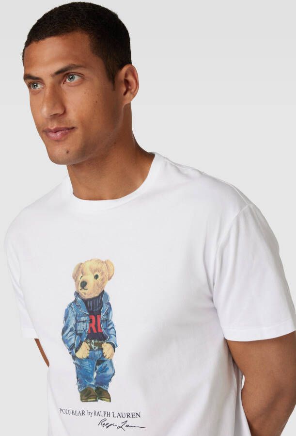 Polo Ralph Lauren Witte Ribgebreide T-shirts en Polos met Polo Bear Grafisch White Heren