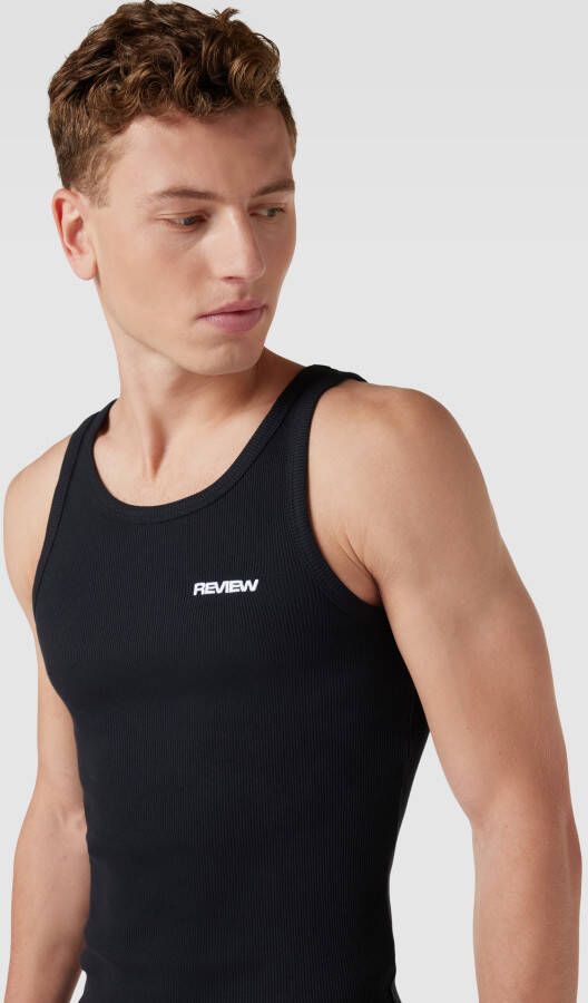 REVIEW Geribde tanktop met logo
