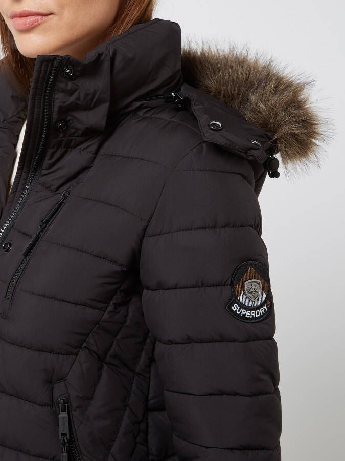 Superdry Lange gewatteerde jas met kraag van imitatiebont model 'SUPER'