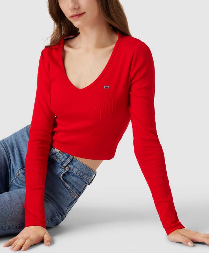 Tommy Jeans Kort shirt met lange mouwen en logostitching model 'Baby'
