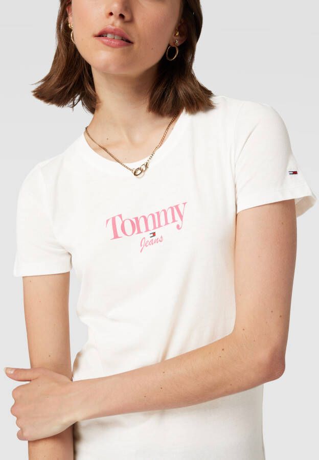 Tommy Jeans T-shirt met labelprint model 'SKINNY ESSENTIAL LOGO'