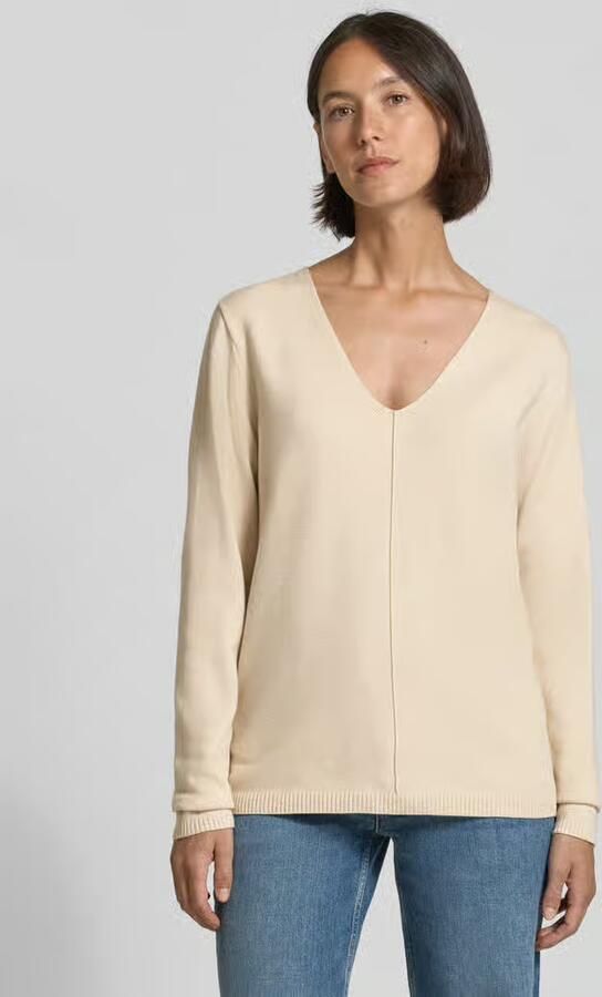 Freequent Beige V-hals Pullover met Fijn Breisel Beige Dames - Foto 3