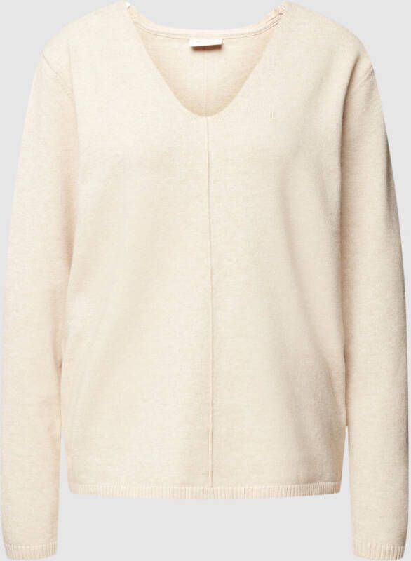 Freequent Beige V-hals Pullover met Fijn Breisel Beige Dames