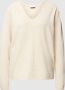 Freequent Beige V-hals Pullover met Fijn Breisel Beige Dames - Thumbnail 1