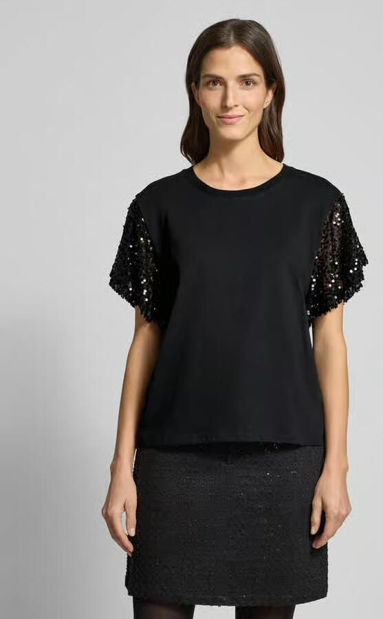 FREE QUENT T-shirt met geribde ronde hals model 'WINGS' - Foto 2