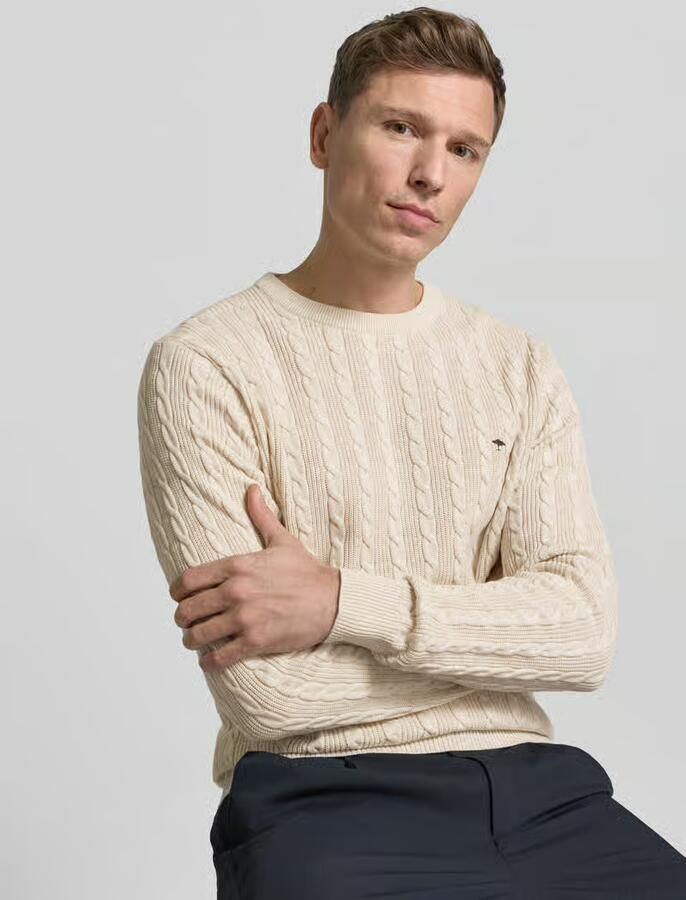 FYNCH-HATTON Gebreide pullover met kabelpatroon en labelstitching - Foto 2