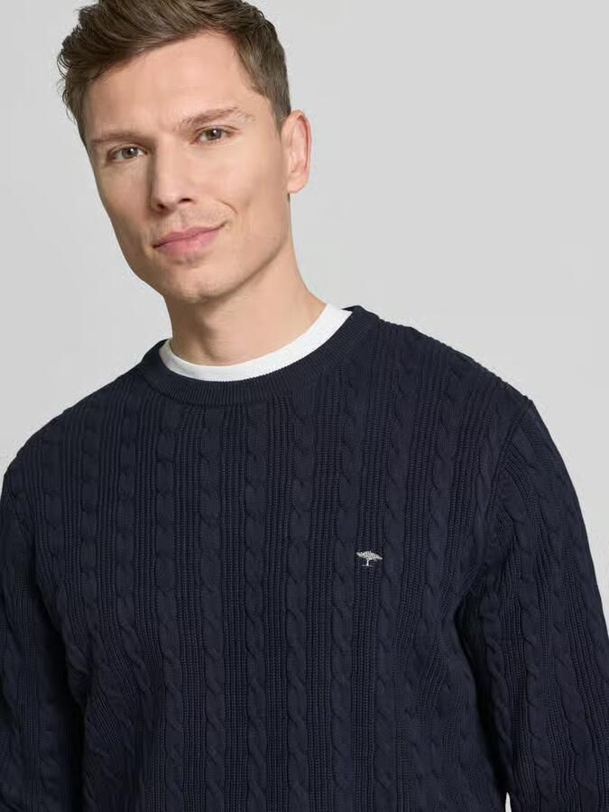 FYNCH-HATTON Gebreide pullover met kabelpatroon en labelstitching - Foto 2