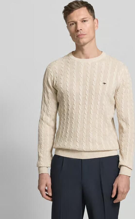 FYNCH-HATTON Gebreide pullover met kabelpatroon en labelstitching - Foto 4