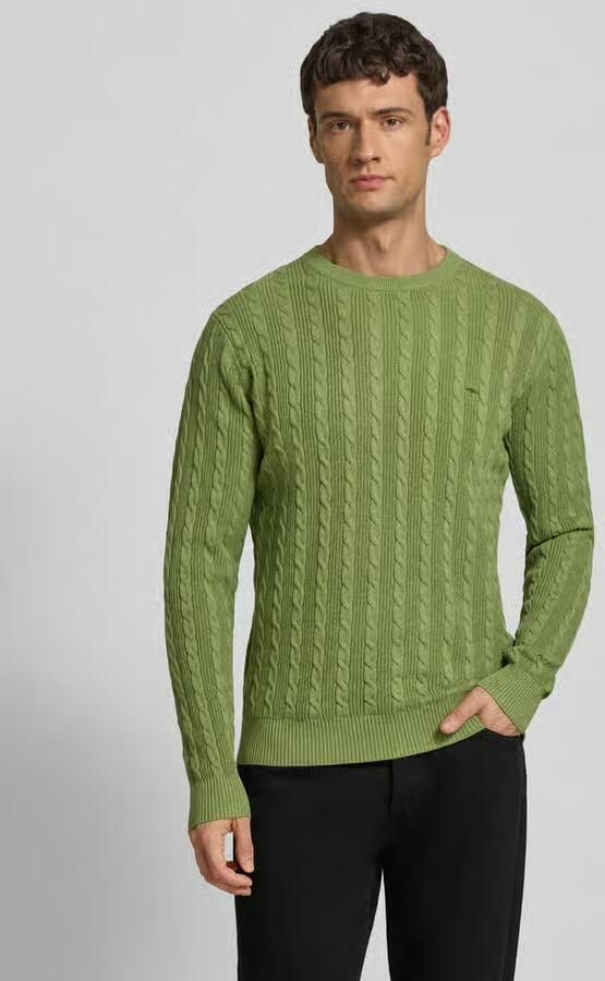 FYNCH-HATTON Gebreide pullover met kabelpatroon en labelstitching - Foto 4