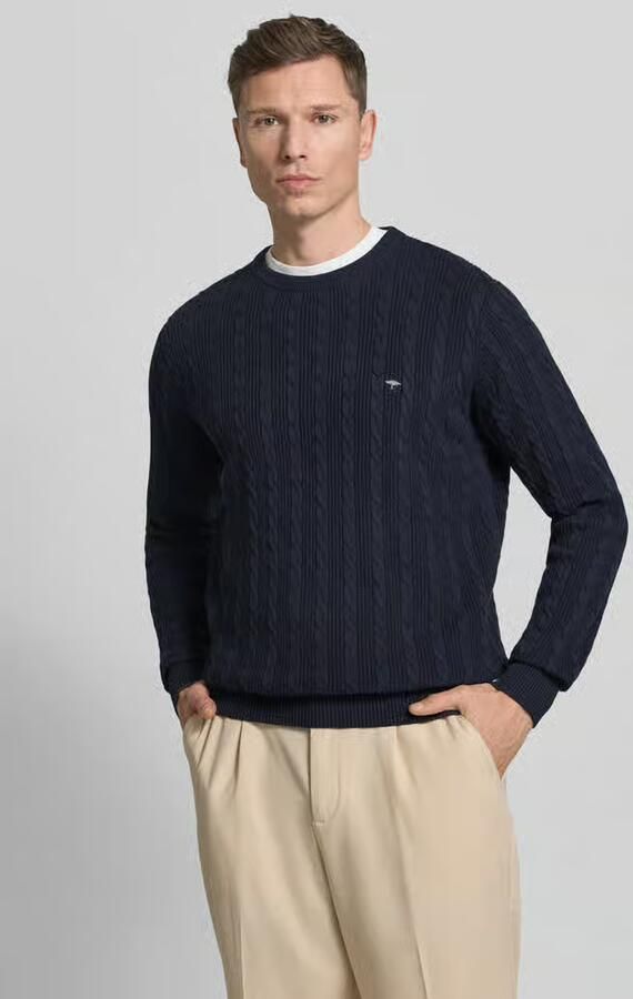 FYNCH-HATTON Gebreide pullover met kabelpatroon en labelstitching - Foto 4