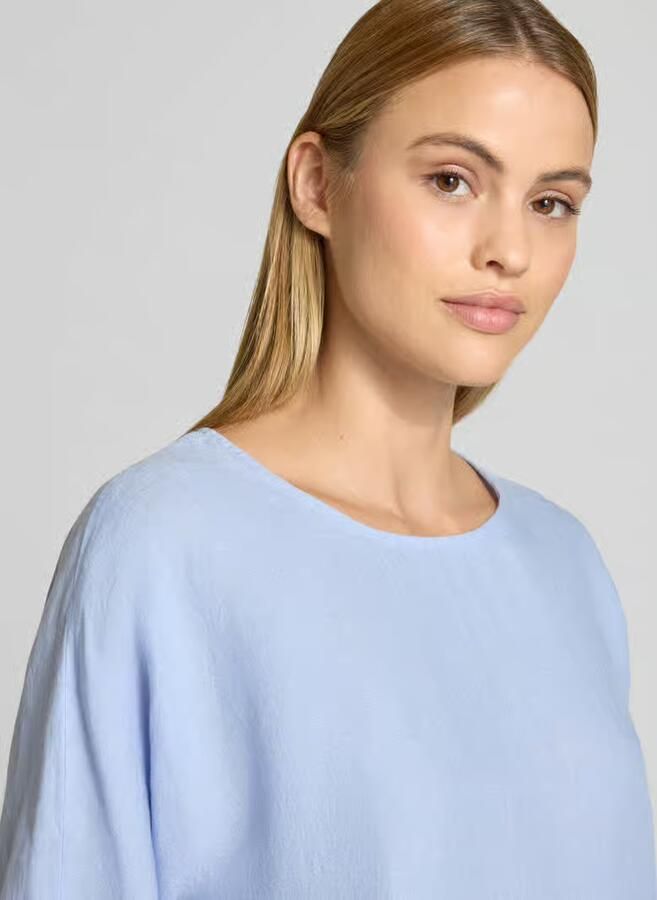 FYNCH-HATTON linnen blouse met trekkoord en ronde hals
