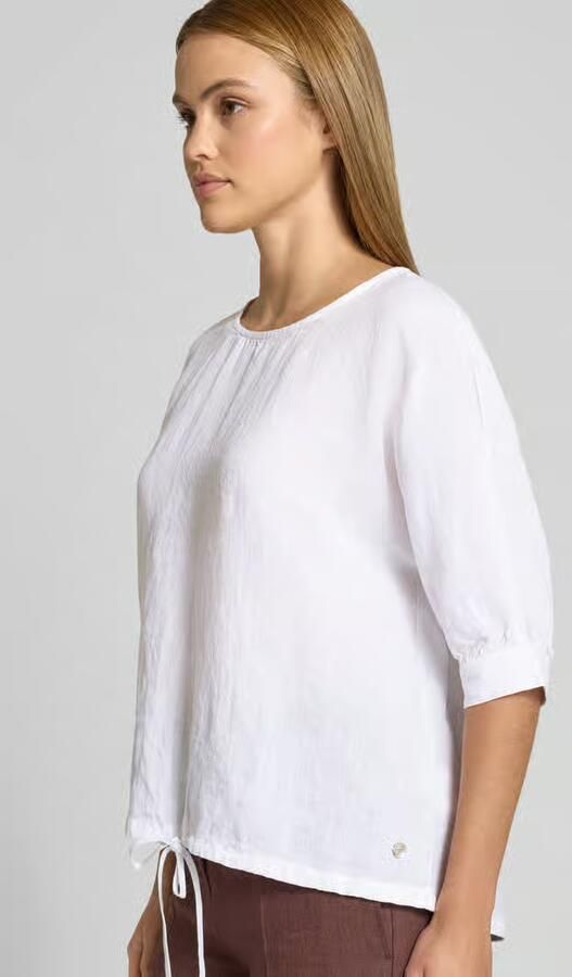 FYNCH-HATTON linnen blouse met trekkoord en ronde hals - Foto 4