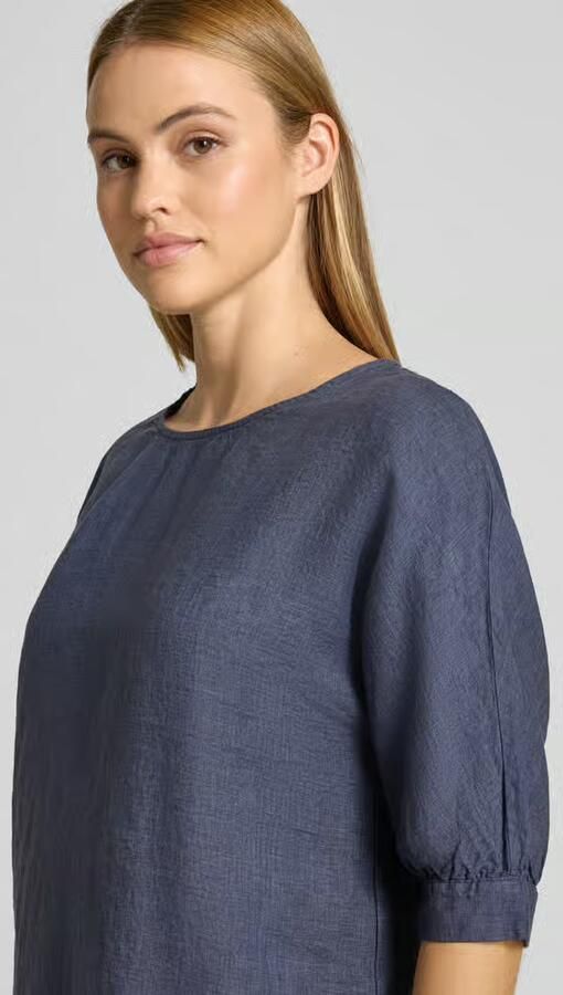 FYNCH-HATTON linnen blouse met trekkoord en ronde hals