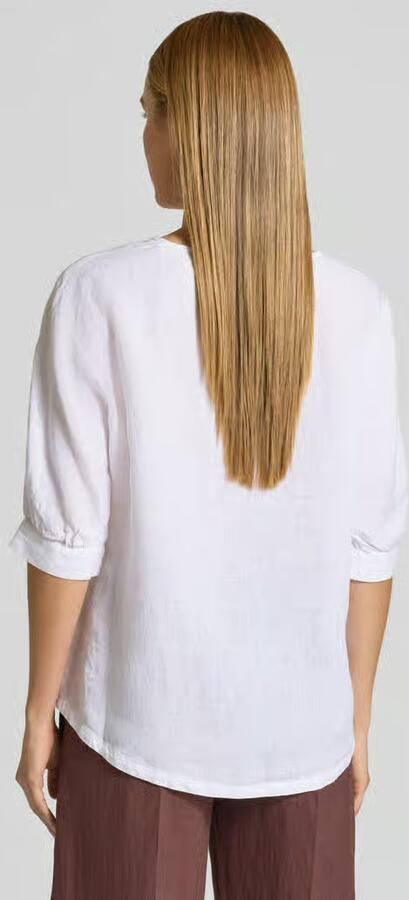 FYNCH-HATTON linnen blouse met trekkoord en ronde hals