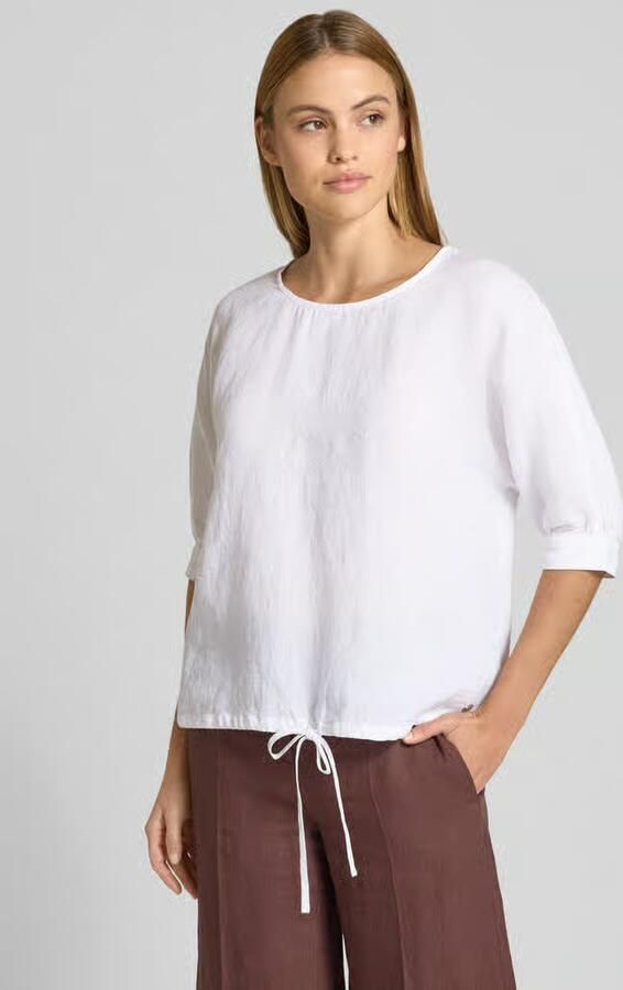 FYNCH-HATTON linnen blouse met trekkoord en ronde hals - Foto 3