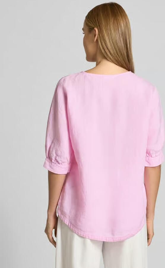 FYNCH-HATTON linnen blouse met trekkoord en ronde hals - Foto 3