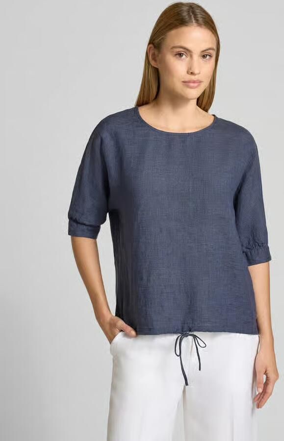 FYNCH-HATTON linnen blouse met trekkoord en ronde hals - Foto 3