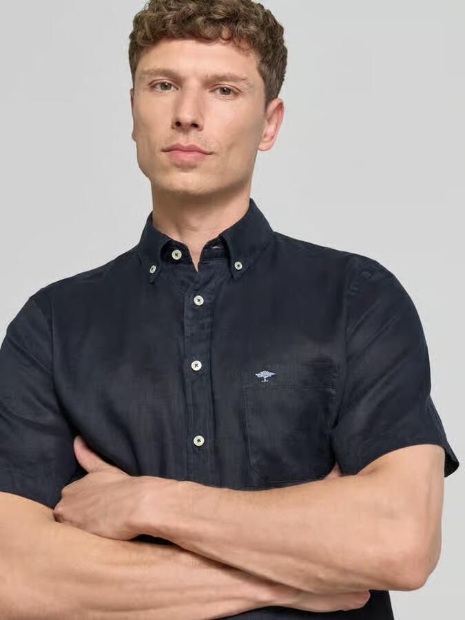 FYNCH-HATTON Regular fit linnen overhemd met Button-downkraag