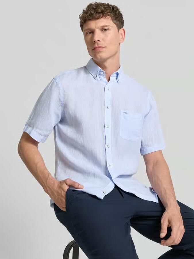 FYNCH-HATTON Regular fit linnen overhemd met Button-downkraag - Foto 2