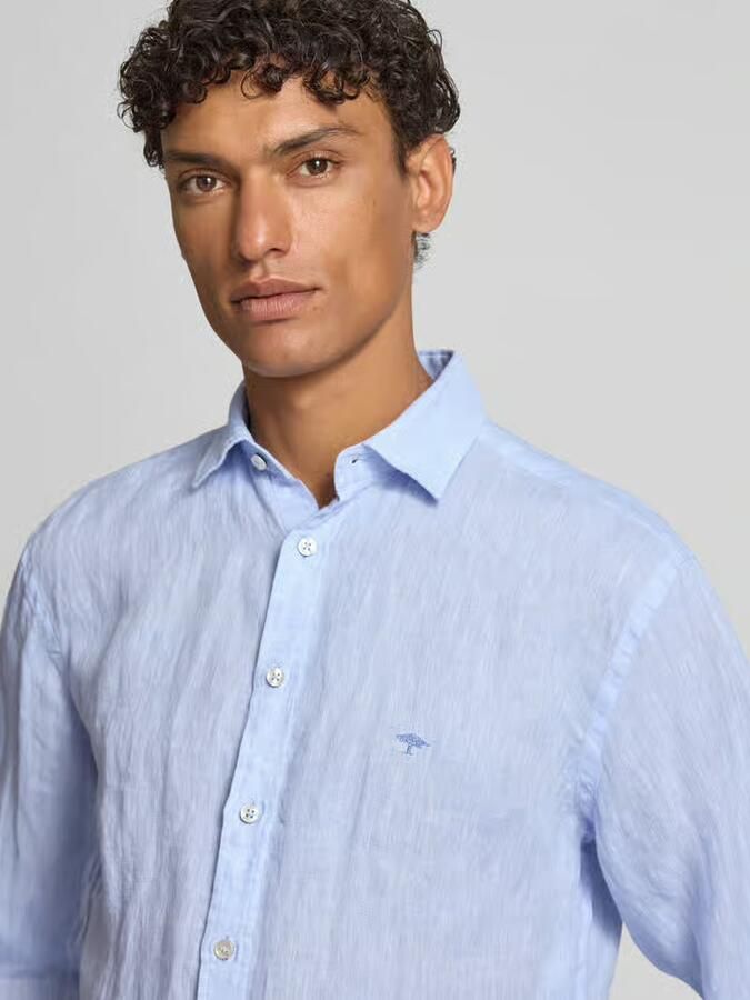 FYNCH-HATTON slim fit linnen overhemd met haaikraag