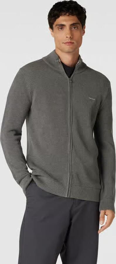 Gant Vest COTTON PIQUE ZIP CARDIGAN met logoborduursel op borsthoogte - Foto 2