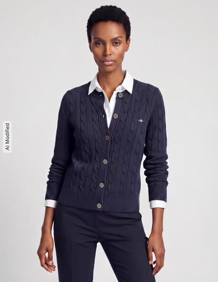 Gant Gebreid jack met kabelpatroon en labelstitching - Foto 2