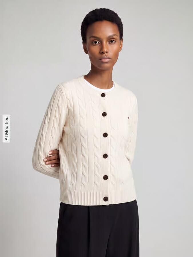 Gant Gebreid jack met kabelpatroon en labelstitching - Foto 3