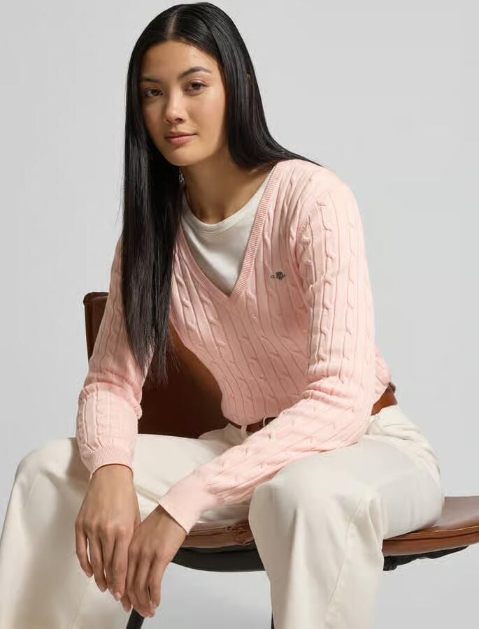 Gant Gebreide pullover met kabelpatroon en labelstitching - Foto 2