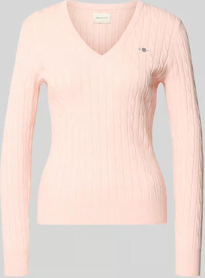 Gant Gebreide pullover met kabelpatroon en labelstitching