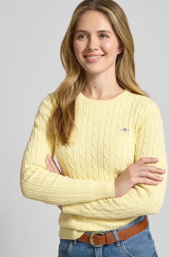 Gant Trui met ronde hals STRIPED COTTON CABLE C-NECK valt op door een doorlopend streepdesign in vlechtbreistructuur - Foto 3