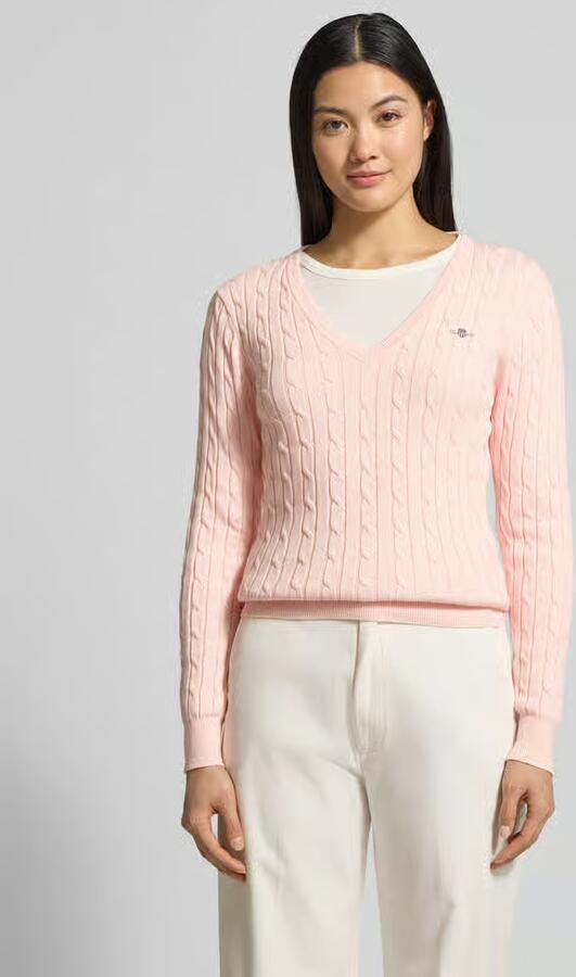 Gant Gebreide pullover met kabelpatroon en labelstitching - Foto 3