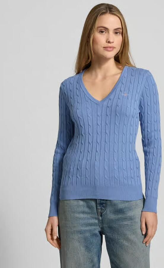 Gant Gebreide pullover met kabelpatroon en labelstitching - Foto 4
