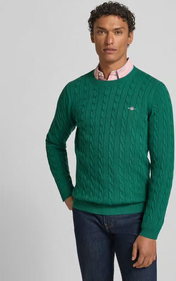 Gant Gebreide pullover met kabelpatroon en labelstitching - Foto 3