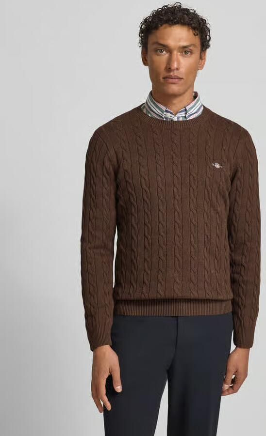 Gant Gebreide pullover met kabelpatroon en labelstitching - Foto 4