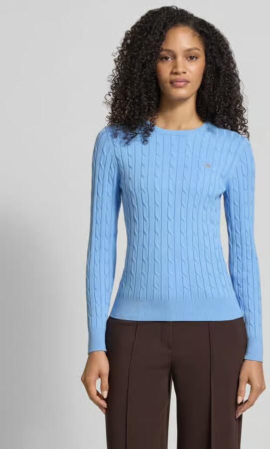 Gant Gebreide pullover met kabelpatroon en labelstitching - Foto 4