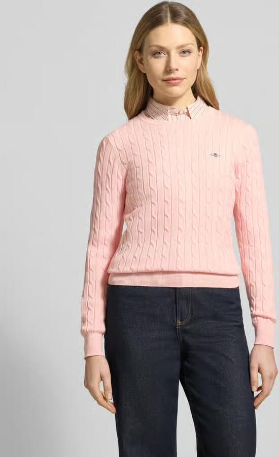 Gant Gebreide pullover met kabelpatroon en labelstitching - Foto 2