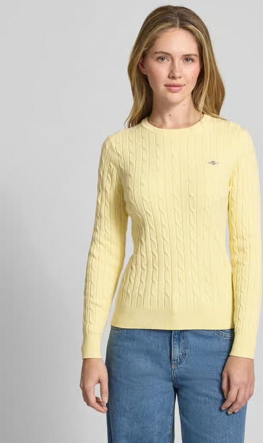 Gant Trui met ronde hals STRIPED COTTON CABLE C-NECK valt op door een doorlopend streepdesign in vlechtbreistructuur - Foto 8
