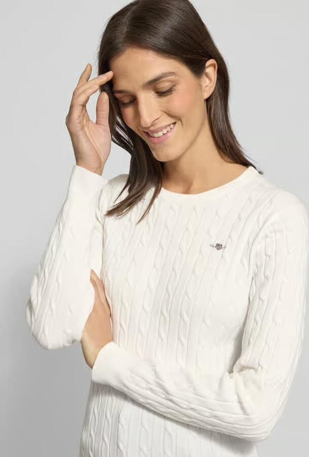 Gant Gebreide trui Stretch Cotton Cable C-Neck met logoborduursel op borsthoogte - Foto 7