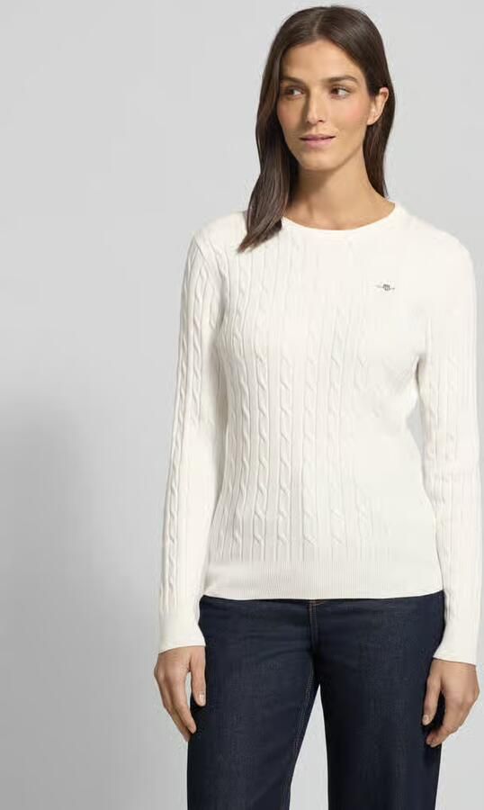 Gant Gebreide trui Stretch Cotton Cable C-Neck met logoborduursel op borsthoogte - Foto 9
